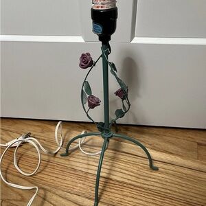 Toleware Floral Table Lamp Vintage roses metal flower Cottagecore roses
